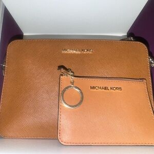 Michael Kors Jet Set Large Saffiano Leather Crossbody Bag + Wallet – Like New